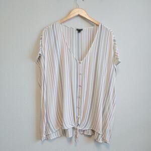 Torrid V-Neck Sleeveless Boxy Summer Casual Picnic Tie Front Stripes Top Sz 3X
